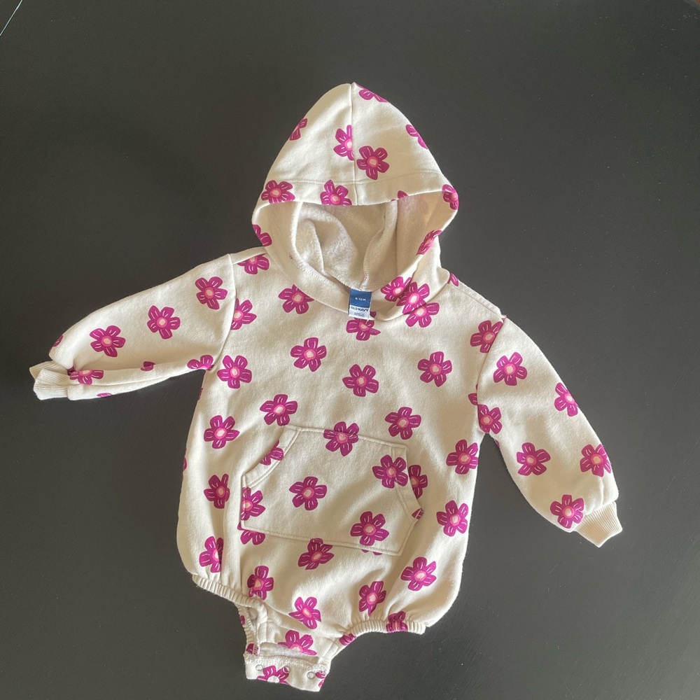 Floral Hooded Baby Bubble Romper | 6-12 months